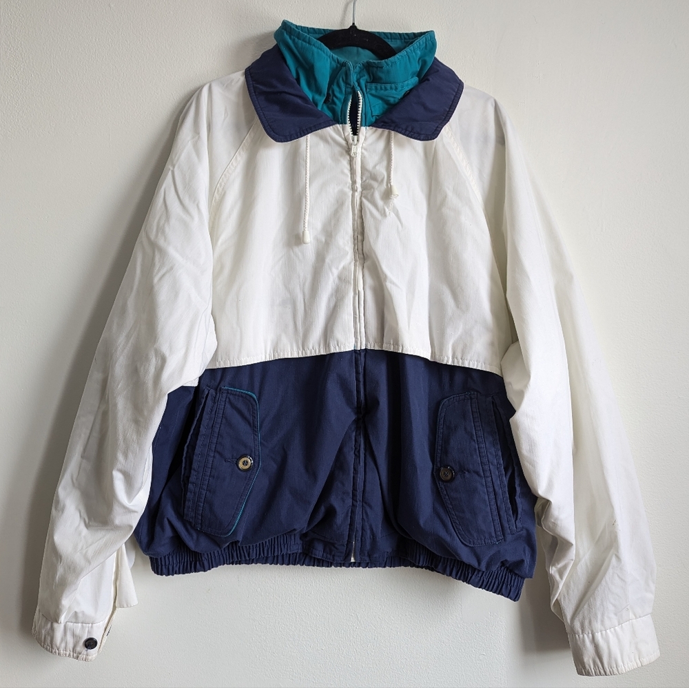 VTG Towncraft 90s Colorblock Windbreaker Jacket In Blue & White Layered XL